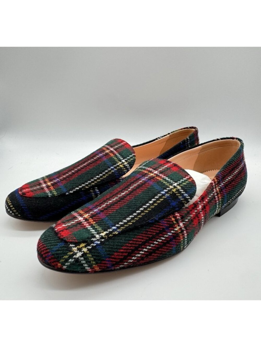 Women's J Crew Red Green Tartan Plaid Slipper Loafers Flats Size 6.5 Holiday New